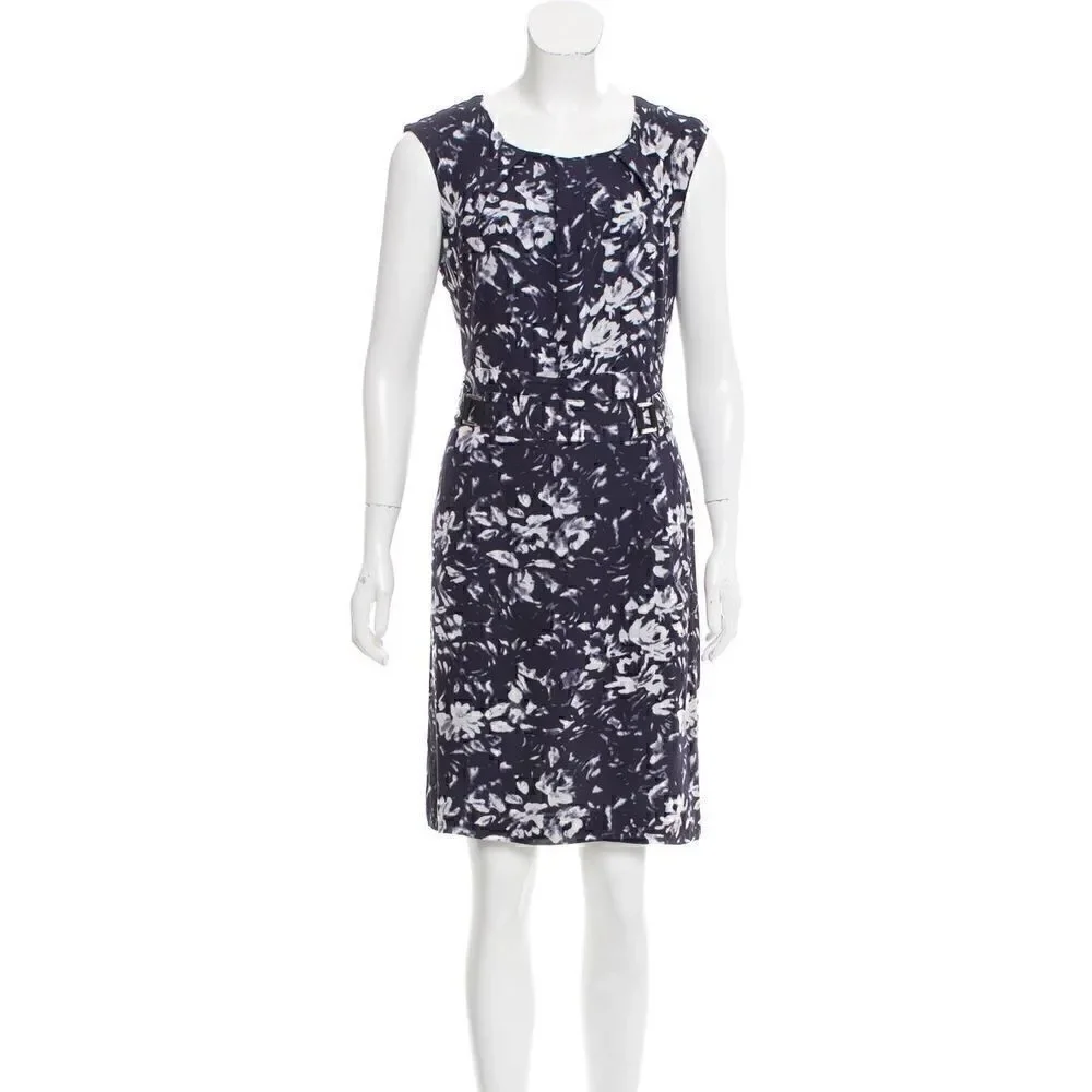 Tory Burch 100% Silk Shift Dress Navy Blue Floral Size 10